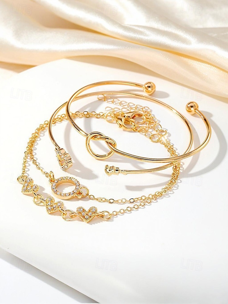 Set di 4 bracciali da donna in lega, stile bohémien, impilabili, perfetti per le vacanze al mare, l'uso quotidiano e gli outfit estivi. del 2026 a $7.99 –P5