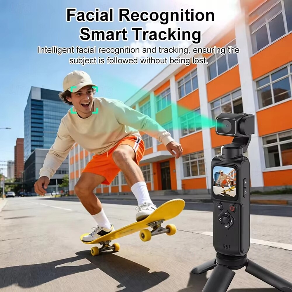 Cámara de bolsillo con estabilizador 4K Ultra HD y seguimiento automático de 330°. &Seguimiento facial, cámara de acción portátil con pantalla táctil de 1,72", cámara inalámbrica wifi para vlogs de 2026 - $149.99 –P6