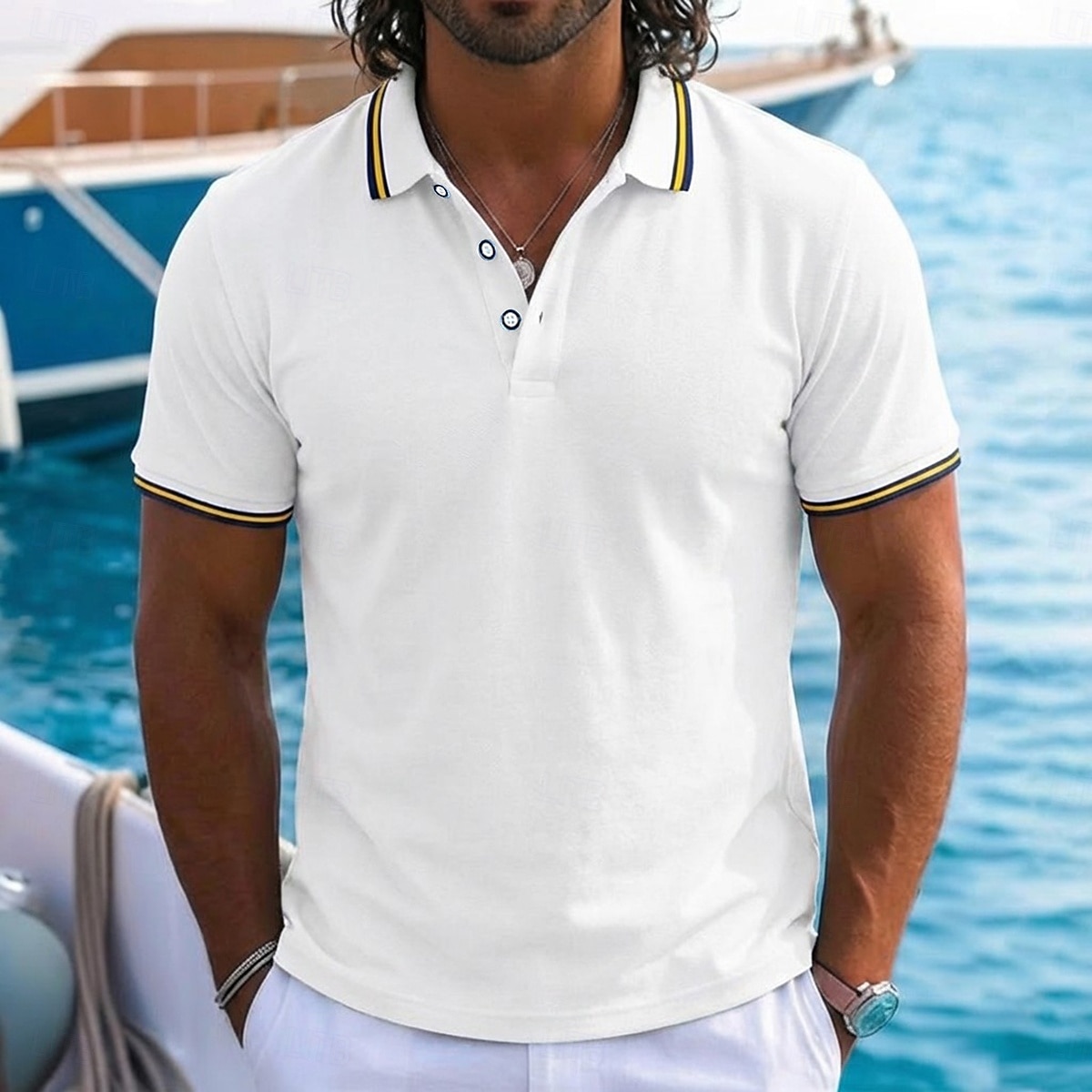 Per uomo Maglia da golf Polo Piqué Casuale Affari Colletto Polo a Coste Manica Corta Moda Essenziale Tinta unica Blocco di colori Bottoni Estate Primavera & Autunno Vestibilità regolare Blu azzurro del 2026 a $16.49 –P4