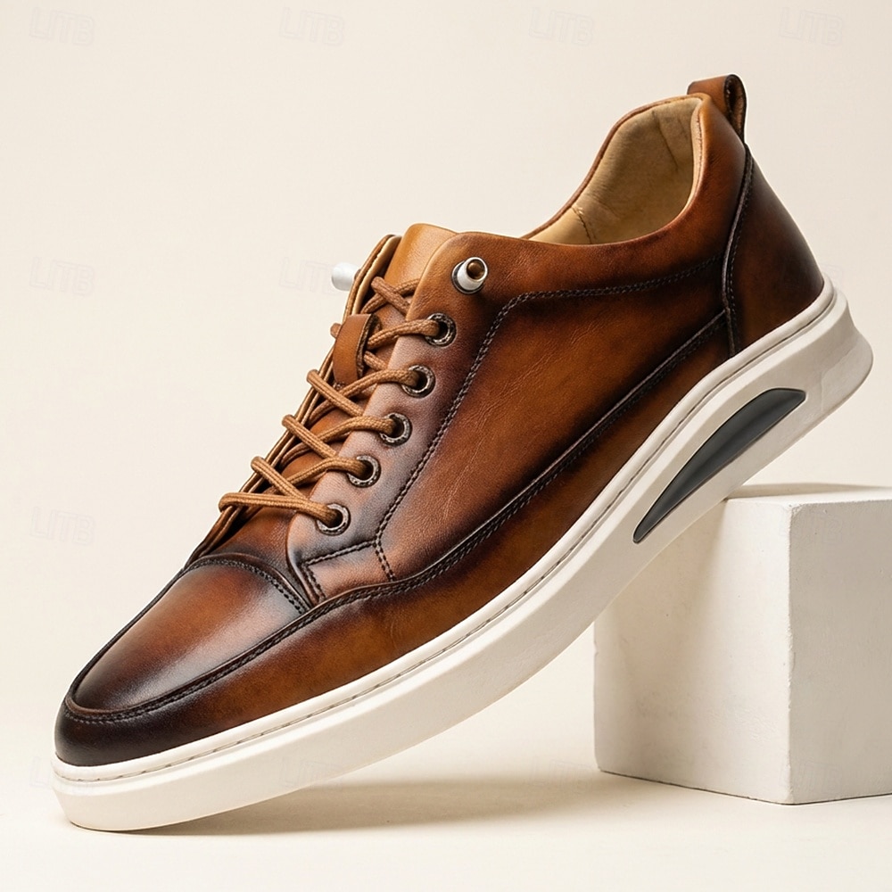Men's Blue Genuine Leather Casual Sneakers Lace-Up Lightweight Comfort Walking Shoes for Daily Wear, Travel, Commuting, Weekend Outings and Smart Casual Style 2026 - $94.99 –P8