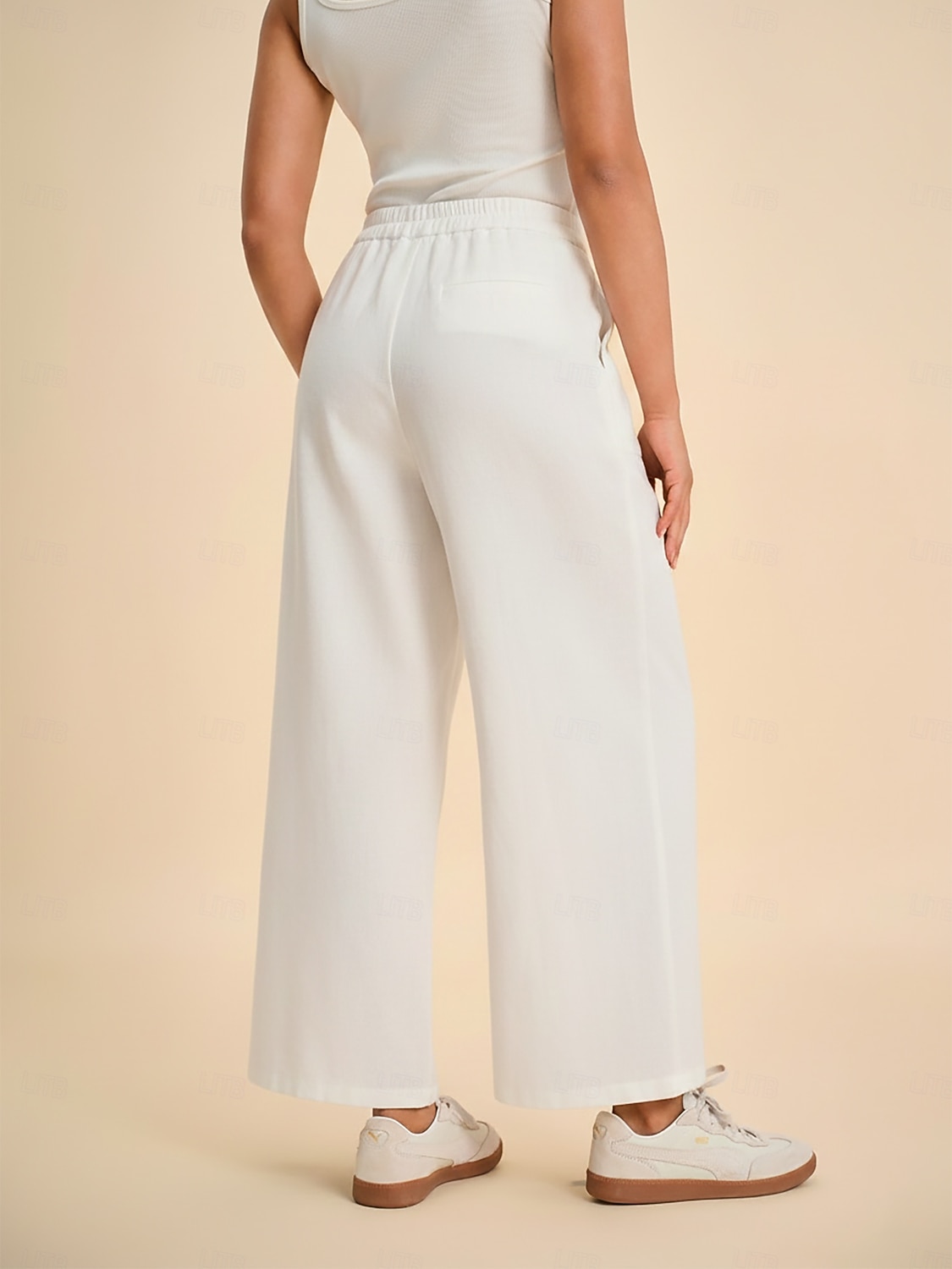 Calça reta em sarja levemente elástica com cintura elástica de 2026 por $79.99 –P4