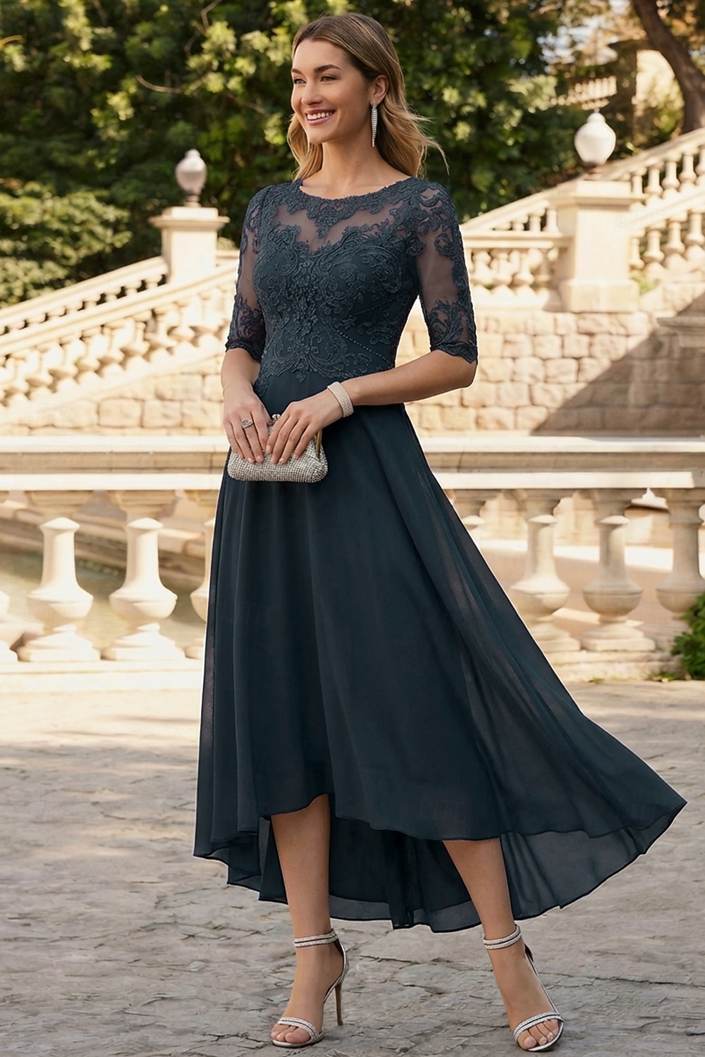 A-Linie Bodenlang Partykleid Cocktailkleid Kleid für Hochzeitsgäste Brautmutterkleid Halbarm Rundhalsausschnitt Elegant Formell Hochzeitsgast Formeller Abend Chiffon mit Einfarbig 2026 - $160.99 –P11