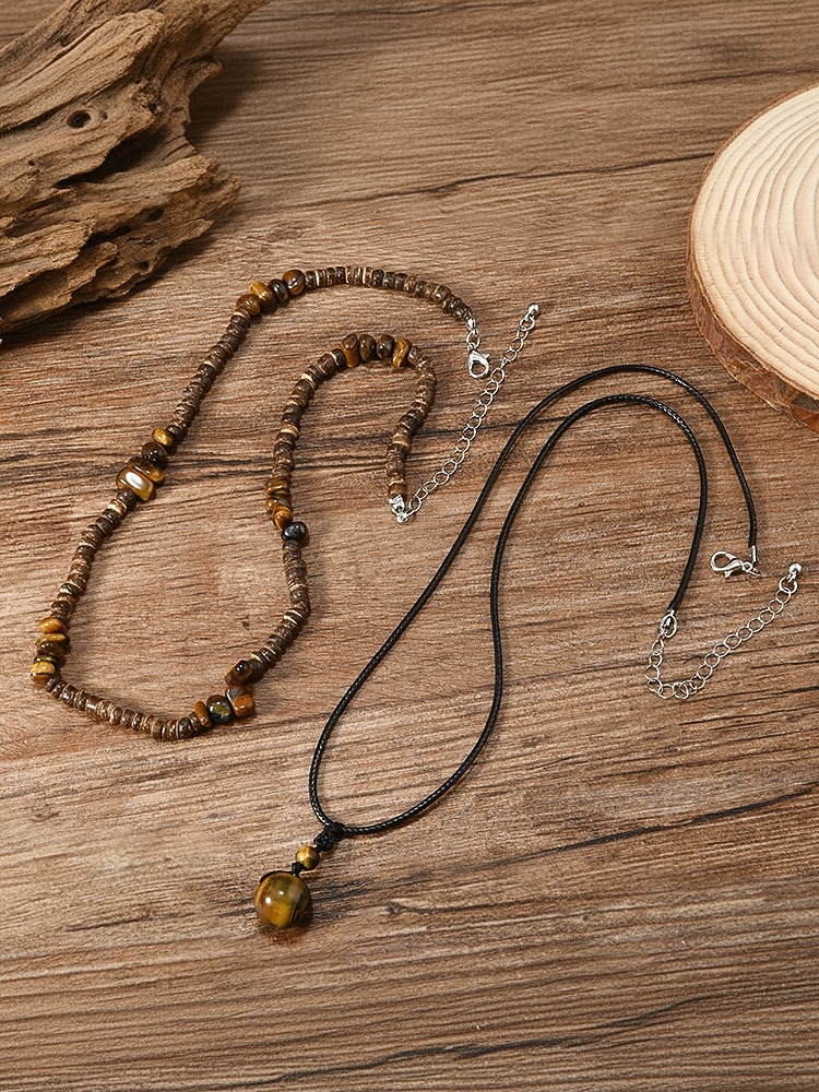 Ανδρικό κολιέ μποέμ με κέλυφος καρύδας και τυρκουάζ, μπλε και καφέ κολιέ με χάντρες σε στρώσεις για διακοπές στην παραλία, ρούχα σε θέρετρα, casual καλοκαιρινά ρούχα και καθημερινή χρήση 2026 - $4.99 –P7