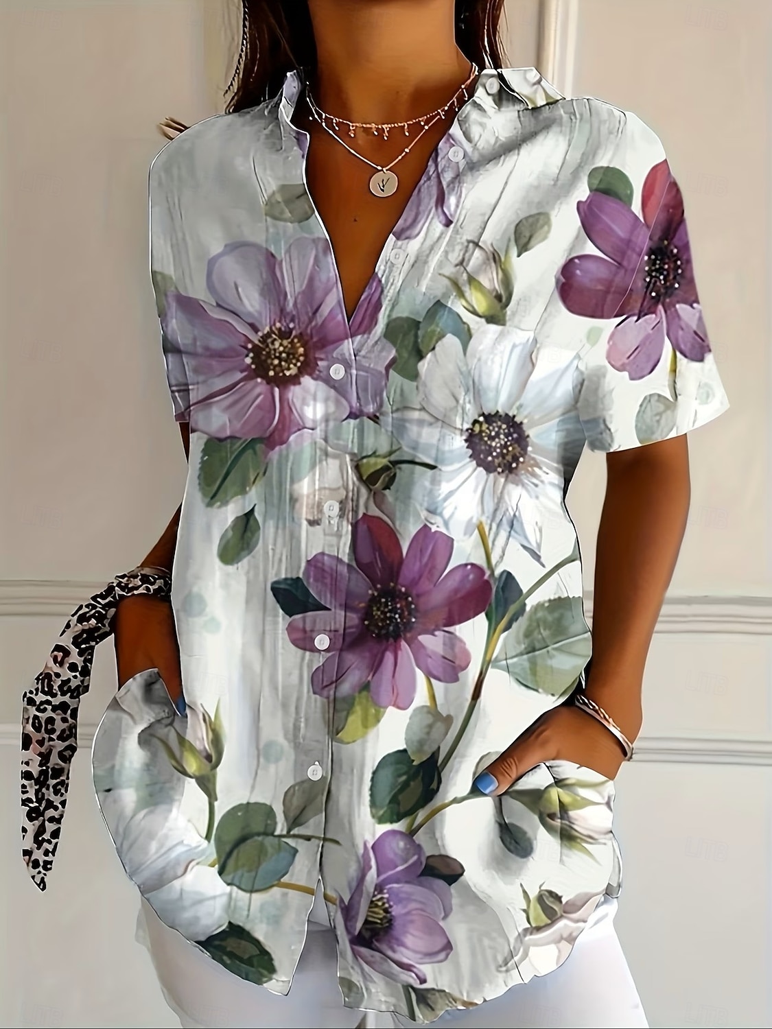 Mujer Camisa Camisa con botones Tops de verano Botones Estampado Floral Graphic Vintage Elegante Moderno Manga Corta Cuello Camisero Tops largos Diario Verde Claro Rosa Púrpula Claro Verano Primavera 2026 - $26.99 –P1