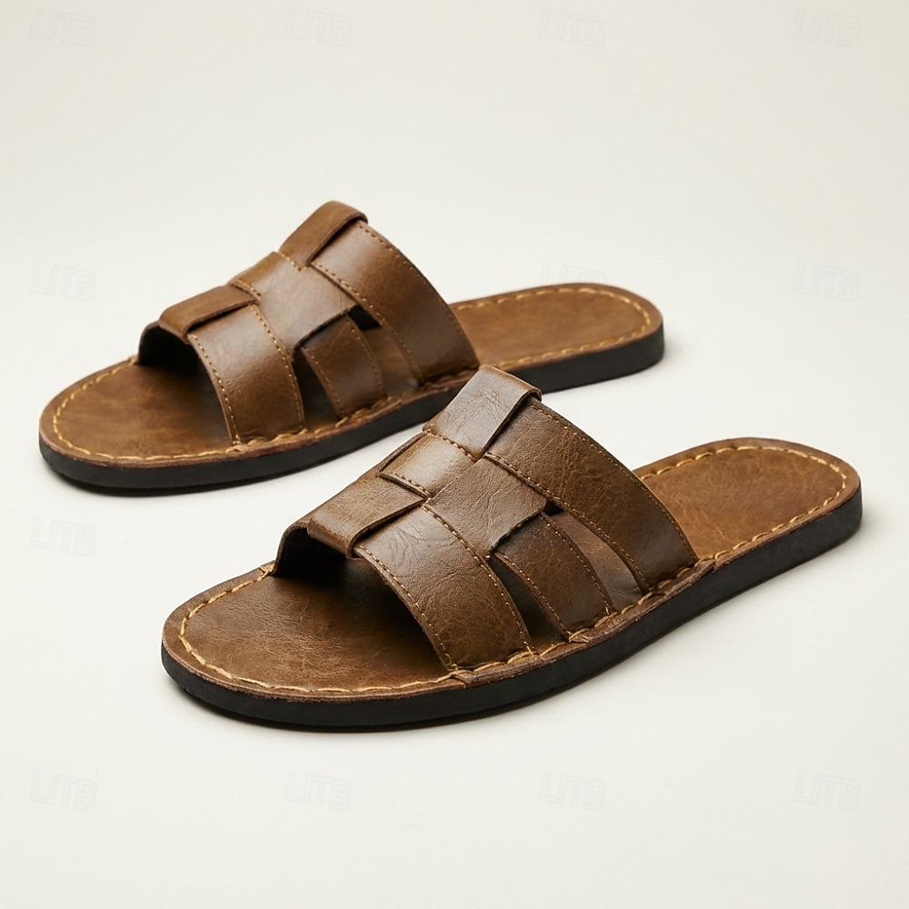 Men's Brown Slide Sandals Open-Toe Casual Summer Slippers Lightweight Comfort Beach Footwear for Vacation, Travel, Resort Wear and Everyday Warm Weather Use 2026 - $42.99 –P4