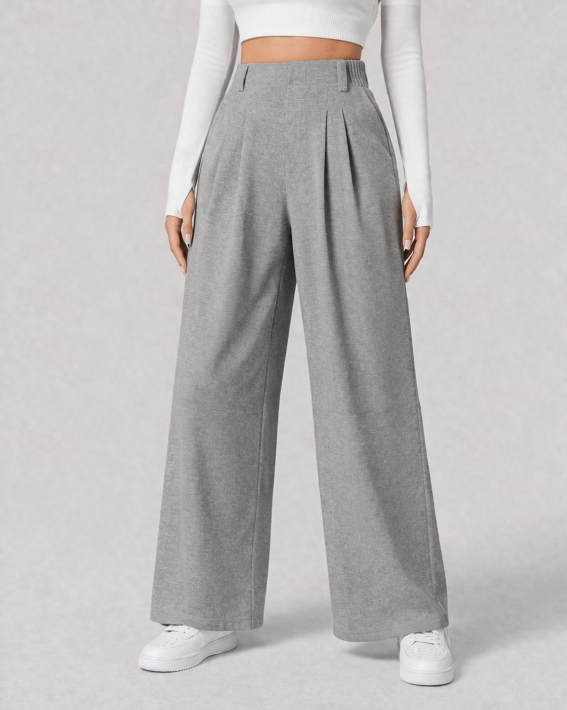 Women's Waffle Wide Leg Chinos Vacation Full Length High Waist Comfort Micro-elastic Daily Blue Depression Green Apricot Black Spring Loose Fit 2026 - $22.99 –P4