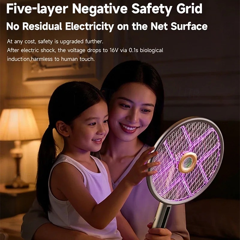 2-in-1 Electric Fly Swatter & Bug Zapper Racket, Automatic Mosquito Killer with Laser Hunting & UV Light, Extendable Handle, 90° Foldable Head for Wall-Attaching, USB Rechargeable for Home Indoor 2026 - $76.99 –P14