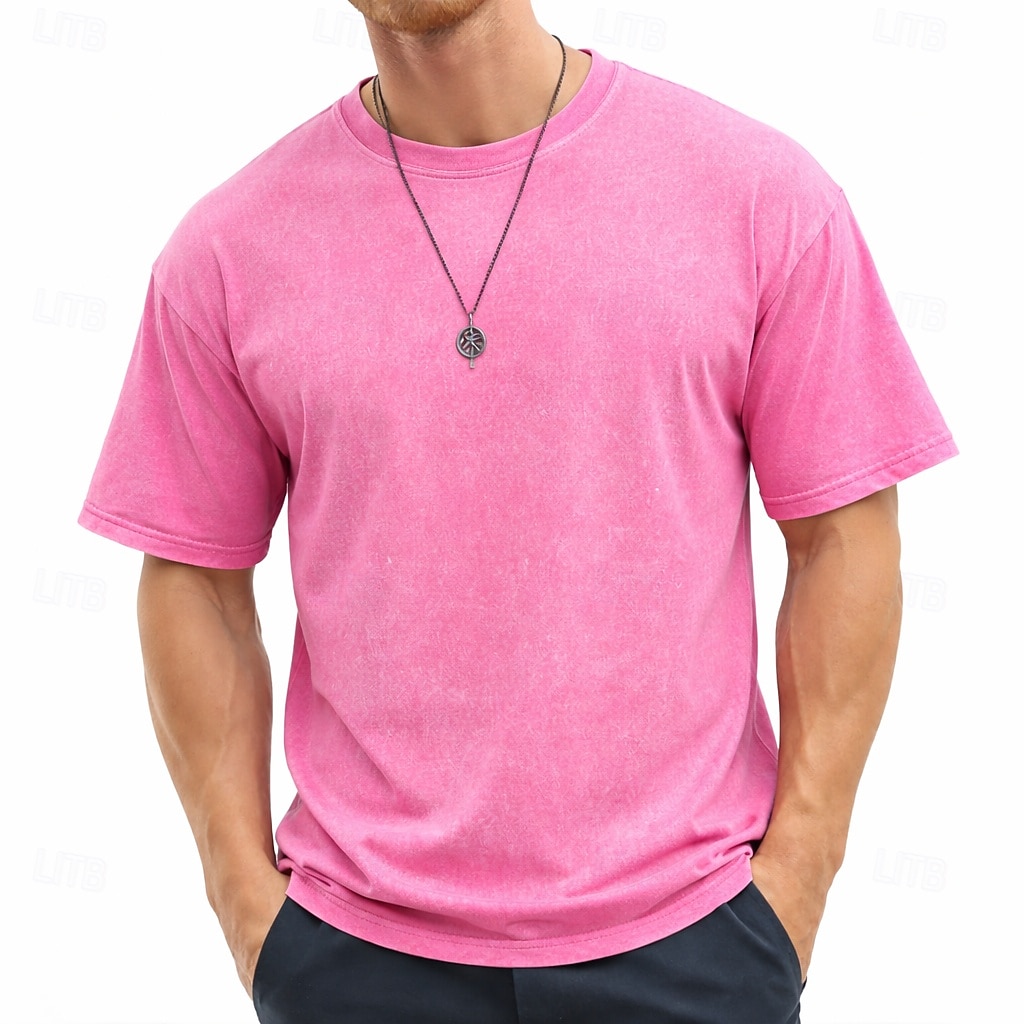 SoftFade™ Camicia Uomo 100% Cotone Camicia Acid Wash Manica Corta Collo a Giro Estate Piana Vintage Casual Abbigliamento Tinto Sbiadito Casual Streetwear Rosa Viola Caffè Top Tee per Uomo del 2026 a $29.99 –P7