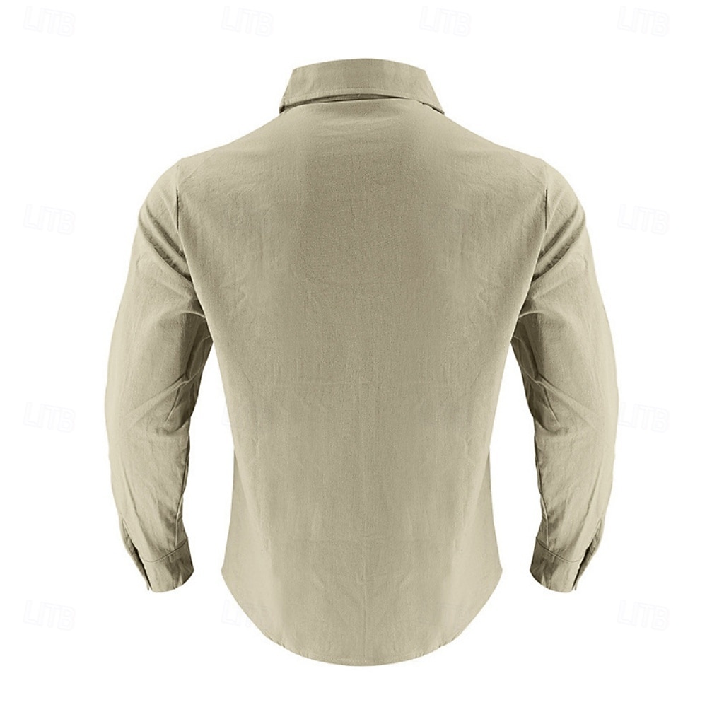 Herren Hemd Leinenhemd Sommerhemd Strandhemd Einfach Lässig Urlaub Schwarz Weiß Marineblau Khaki Langarm Umlegekragen Sommer Frühling Bekleidung Patchwork 2026 - $25.99 –P20