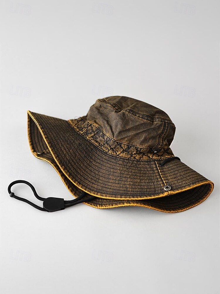 Vintage western cowboy zonnehoed voor heren, veelkleurige polyester outdoorhoed met opvouwbare rand en kinband, ideaal voor vakanties, wandelen, vissen en dagelijks gebruik. 2026 - $18.99 –P9