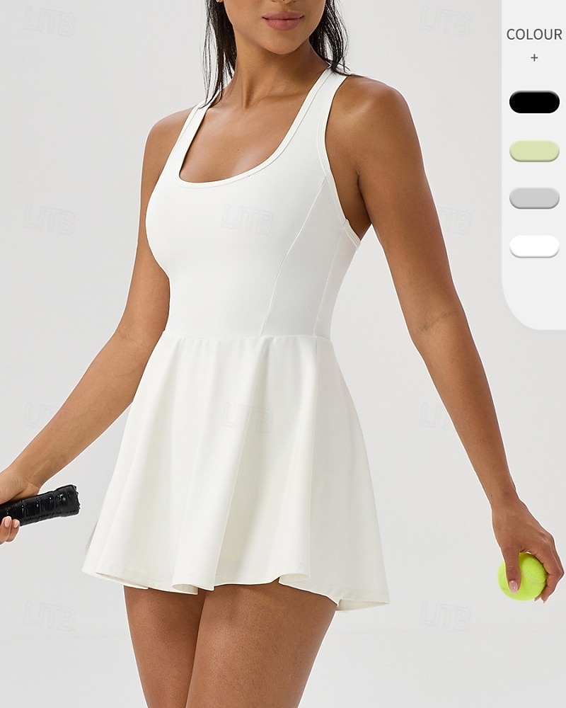 Women's Solid Colored Tennis Dress with Shorts Sports Dress Sleeveless Pocket Elastic Sweat-Wicking Breathable Tennis Golf Running Scoop Neck Dress Black White Green Tennis Clothing 2026 - $21.99 –P1