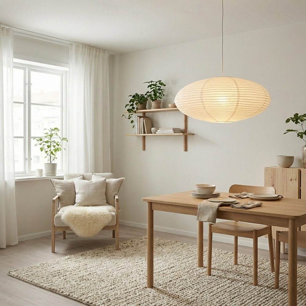 Lampă pandantiv ovală wabi sabi din hârtie, stil japonez, lampă de tavan minimalistă suspendată, candelabru modern cu felinar din hârtie pentru sufragerie, dormitor, living 2026 - $197.99 –P6