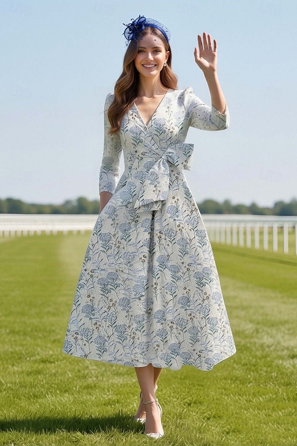 Linea ad A Abito Lunghezza alla caviglia Abiti da Cocktail Abiti da festa Elegante Vintage Mezza Manica Scollo a V Ospite di nozze Chiesa Staccabile Jacquard con Fiocco/Fiocchi Fiore del 2026 a $165.59 –P1