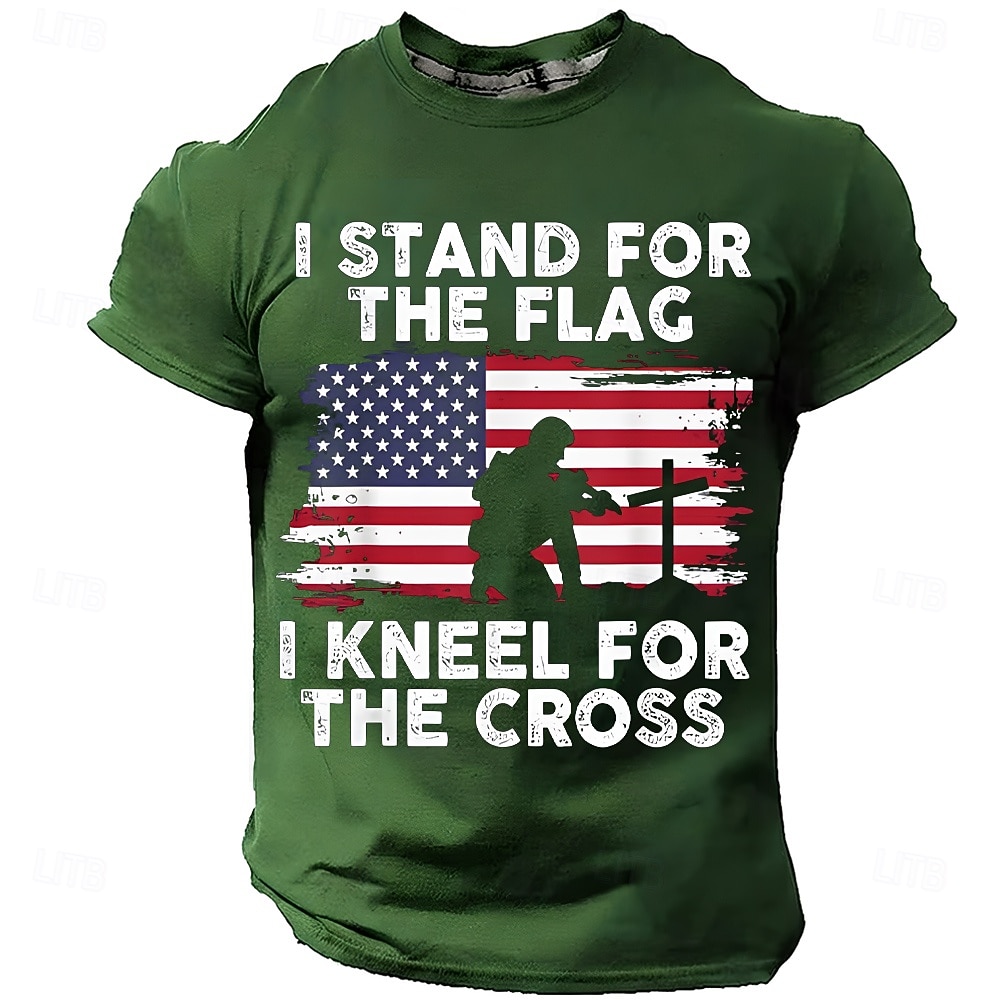 Memorial Day I Stand For The Flag I Kneel For The Cross Men's Bible American Flag Kneeling Soldier Christian Cross Patriotic Graphic T Shirt Vintage Casual Tee Designer Clothing Apparel 2026 - $18.99 –P4