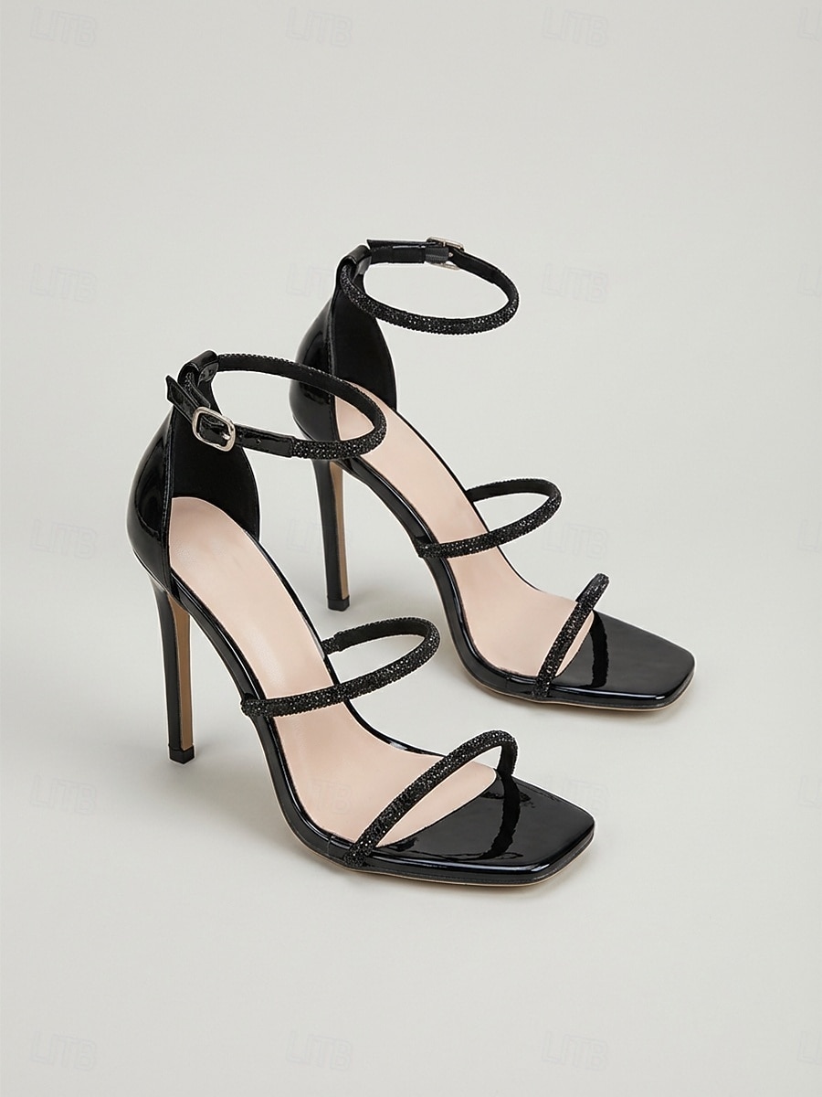 Women's Black Strappy Stiletto Heel Sandals, Open Toe Ankle Strap Elegant Dress Shoes for Cocktail Party, Evening Events & Formal Occasions 2026 - $42.99 –P4
