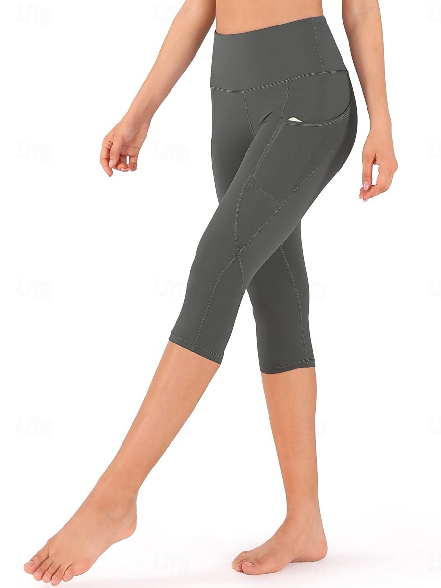 Women's Pilates Pants Yoga Pants Pocket Ruched Butt Lifting High Waist Gym Workout Running Fitness Capri Leggings Solid Color Dark Grey Black Navy Blue Sports Activewear High Elasticity Skinny 2026 - $17.49 –P13
