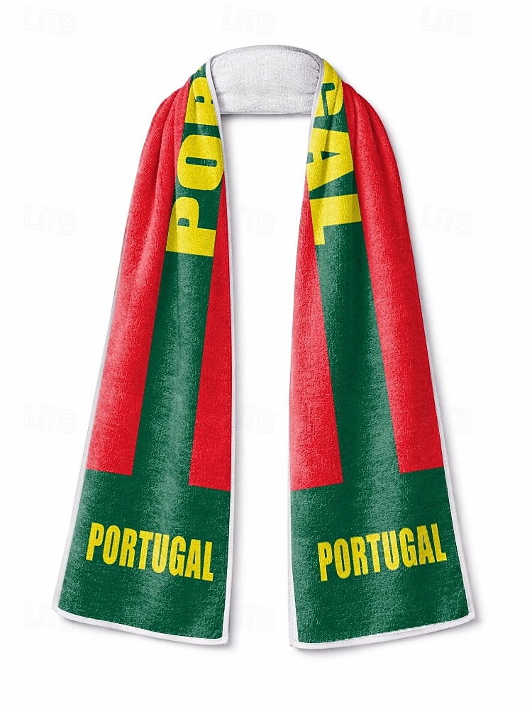 Мужской шарф-полотенце из полиэстера с принтом португальского флага, мягкий шарф для поддержки футбольных болельщиков в день футбольного матча, на стадионных мероприятиях, для просмотра спортивных соревнований и для повседневного использования. 2026 - $11.99 –P8