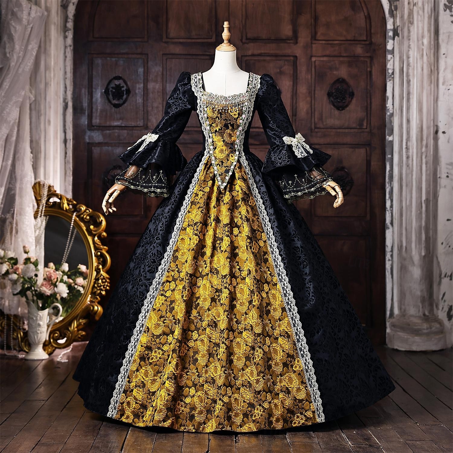 Rococo Baroque Ball Gown Floor Length Dress Ball Gown Long Sleeves Princess Bridal Lace Floral Ball Gown Square Neck Fancy Dress Women's Royal Halloween Carnival Masquerade Prom Tea Party Party 2026 - $203.19 –P1