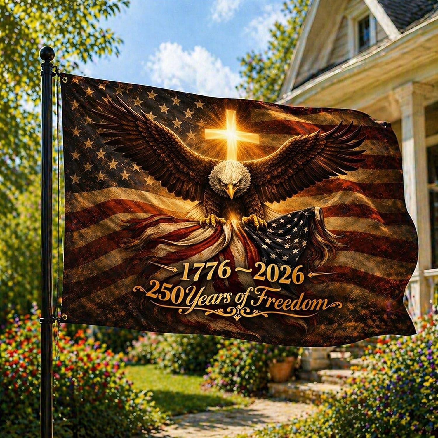 Bandera de doble cara de 3 capas del 250 aniversario de EE. UU. para exteriores, nosotros el pueblo 1776-2026, bandera patriótica para jardín, bandera estadounidense del 250 aniversario para la casa 2026 - $16.99 –P4