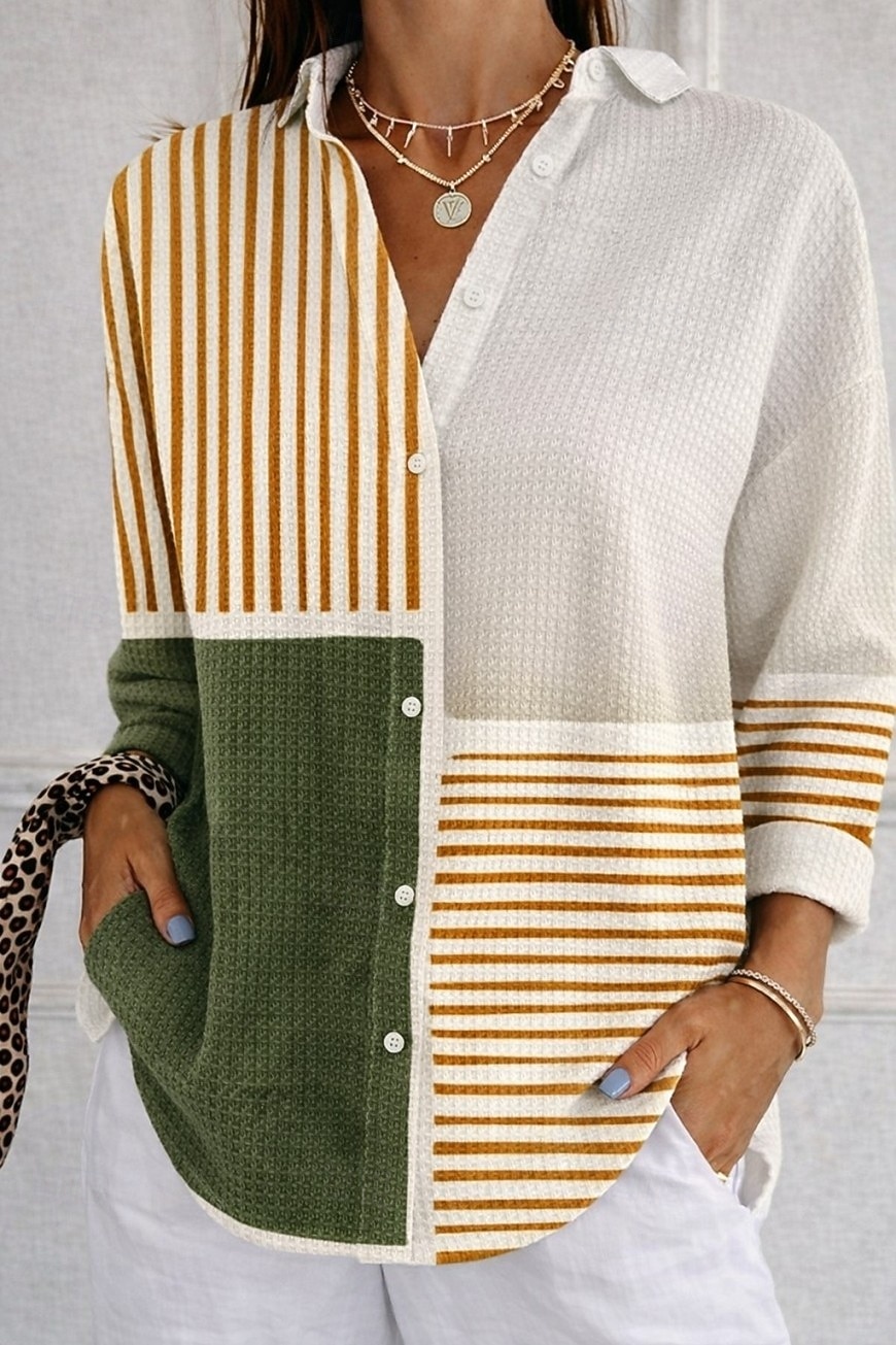 Per donna Camicia Camicia a nido d'ape Camicia casual Grafico Geometrico Elegante Vacanza Vintage Manica Lunga Top Regolari Quotidiano All'aperto Abbigliamento casual alla moda Verde primavera Bianco del 2026 a $28.99 –P1