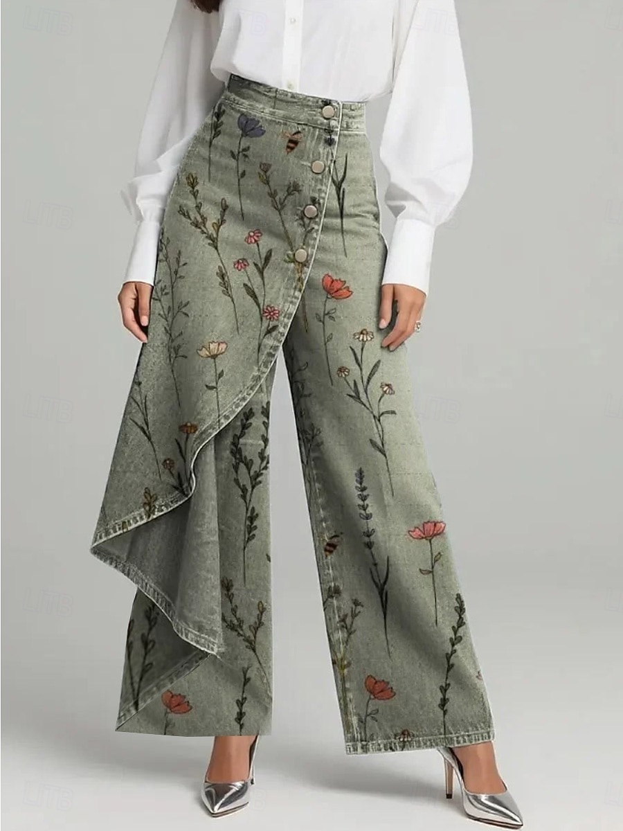 Mujer Perneras anchas Vacaciones Básico Longitud total Media cintura Rígido Vacaciones Calle Casual Azul Piscina De color verde oscuro Azul Laguna Negro Primavera Holgado 2026 - $32.99 –P2