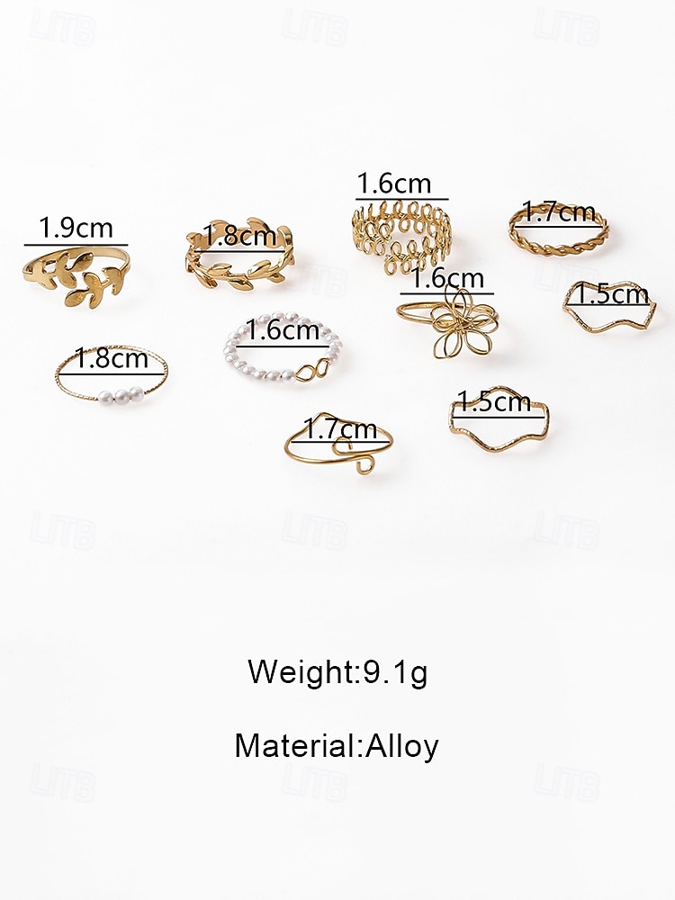 Justerbart bohemiskt ringset med 10 delar för kvinnor, stapelbara fingerringar i guld- och silverfärgad legering för strandsemester, festivalstil och vardagskläder 2026 - $9.99 –P9