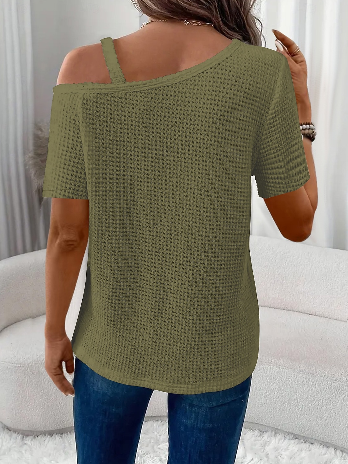 Γυναικεία Μπλουζάκι Μπλουζάκι μπλουζάκι Κουρελού Σκέτο Μοντέρνα Στυλάτο Κλασσικό Κοντομάνικο Ασύμμετρος λαιμός Κανονικά μπλουζάκια Καθημερινά Εξόδου Σαββατοκύριακο 2026 - $24.99 –P11