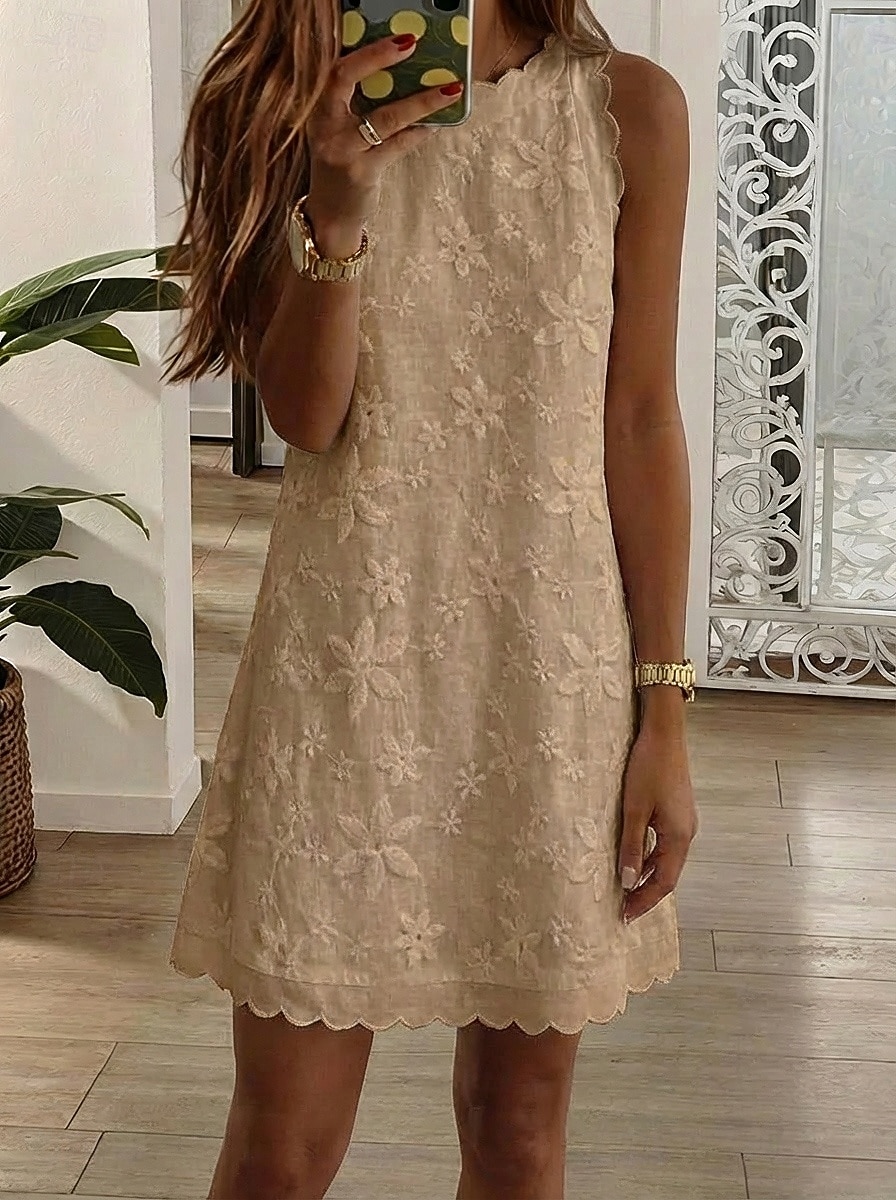 Dam Kort miniklänning Spetsklänning Vit klänning Elegant Strand Semester Helgdag Normal Blommig Ärmlös Rund hals Blå Svart Vit Rodnande Rosa Sommar Vår 2026 - $26.99 –P9