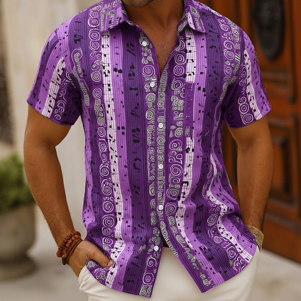 Homens Notas musicais Camisa Social camisa de botão Manga Curta Vintage retrô Diário Festival de Música Verão Primavera Aberto para a Lateral Impressão 3D camisas de colarinho Azul Roxo Laranja Verde de 2026 por $25.99 –P2