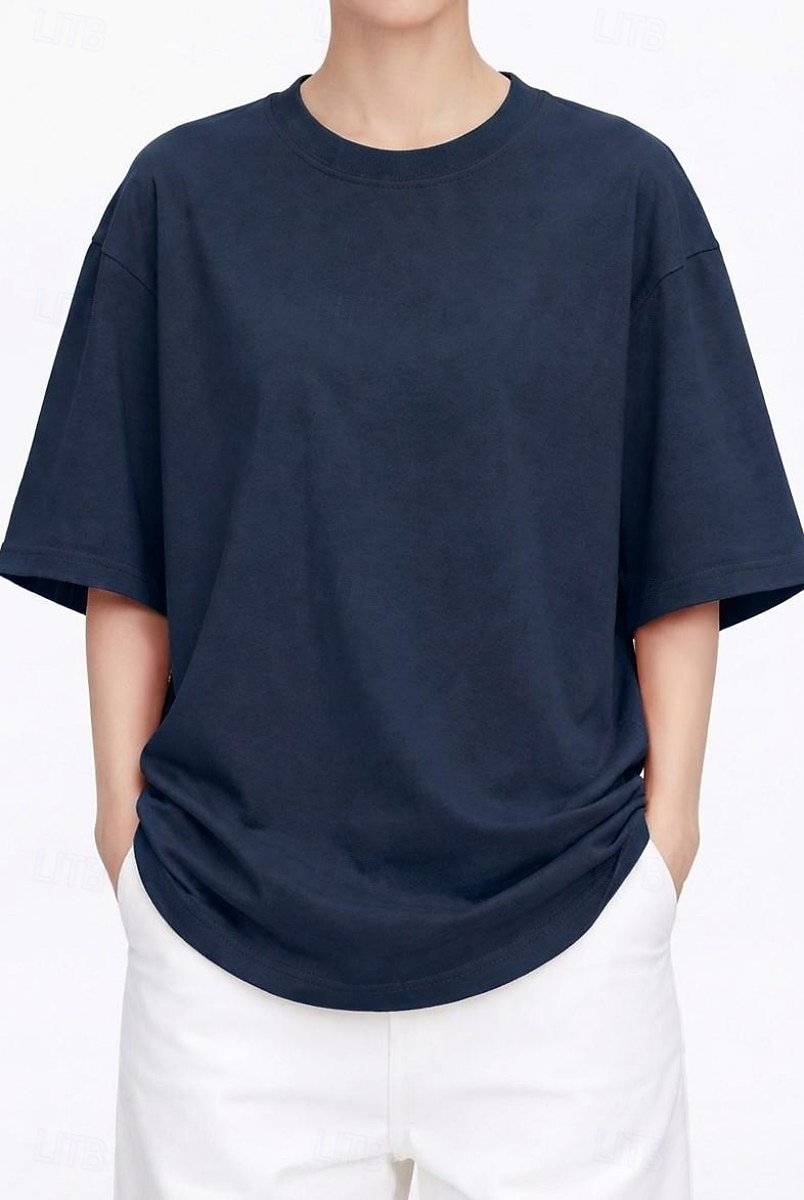 T-shirt surdimensionné en 100 % coton pour femme tee-shirt haut couleur unie élégant basique décontracté manches courtes col rond hauts réguliers sports quotidiens sortie noir blanc rose vin bleu de 2026 ? $19.99 –P15