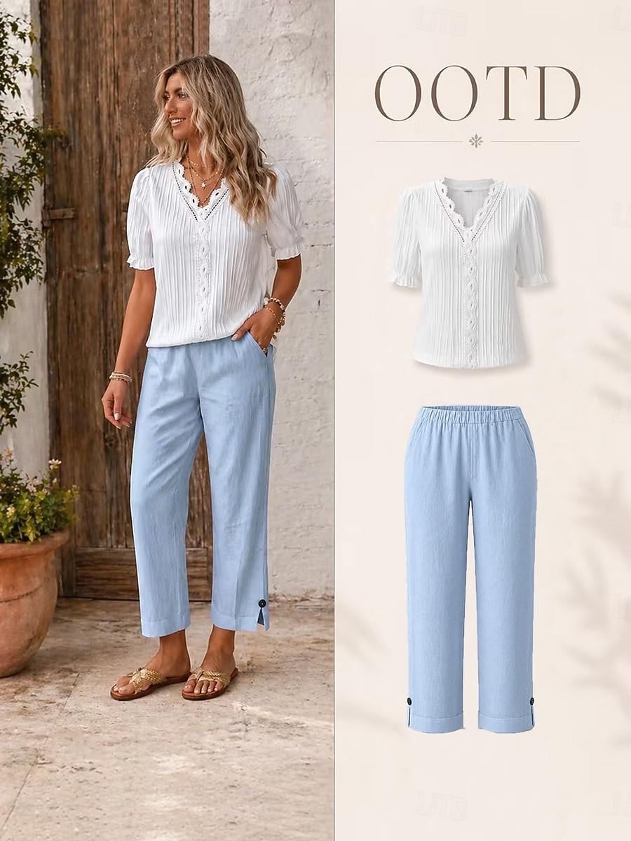 Femmes Pantacourt Chino Longueur cheville Naturel Couleur Unie Avec Poches Confortable Non Elastique Décontracté Quotidien Noir Blanche Rose Claire Vert foncé Printemps Automne Coupe Ample de 2026 ? $19.99 –P12
