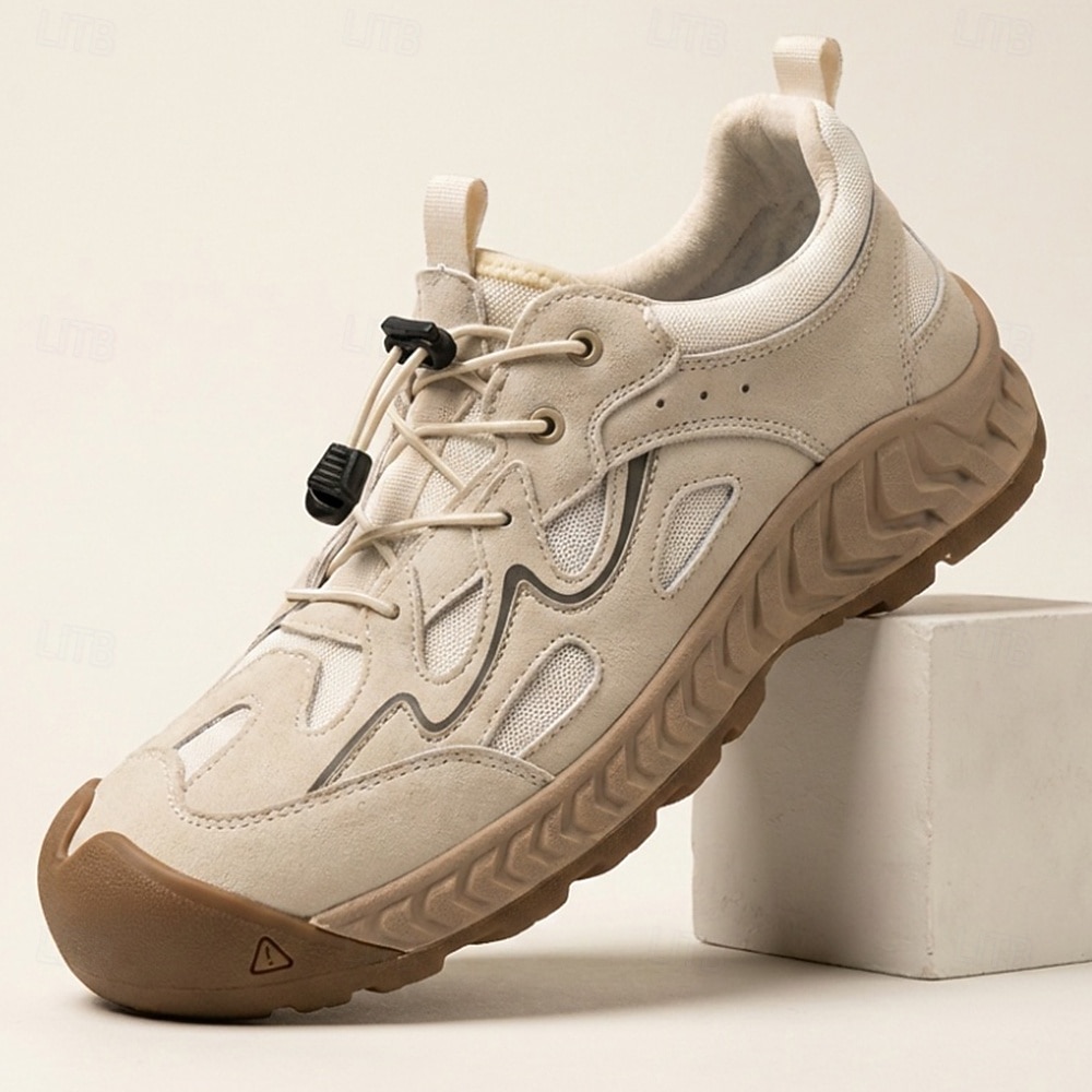 Men's Beige Outdoor Sneakers with Cutout Design and Lightweight Cushion Sole, Breathable Lace-Up Walking Shoes for Men, Ideal for Travel, Hiking, Outdoor Leisure and Everyday Casual Wear 2026 - $64.99 –P1