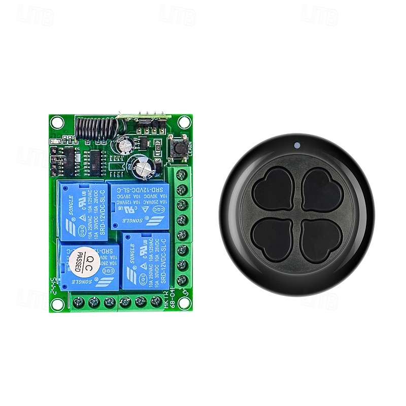 12V 4-kanals trådløs RF-fjernkontrollbryter, 433mhz-mottaker &4-knapps senderrelémodul for universell garasjeport, port, belysning, smarthjem DIY-prosjekter, høy følsomhet 2026 - $16.99 –P1