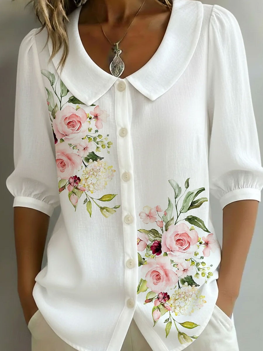 Women's Shirt Boho Shirt Floral Graphic Elegant Bohemia Vacation Peter Pan Collar Regular Tops Casual Daily Holiday White Summer Spring 2026 - $32.99 –P1