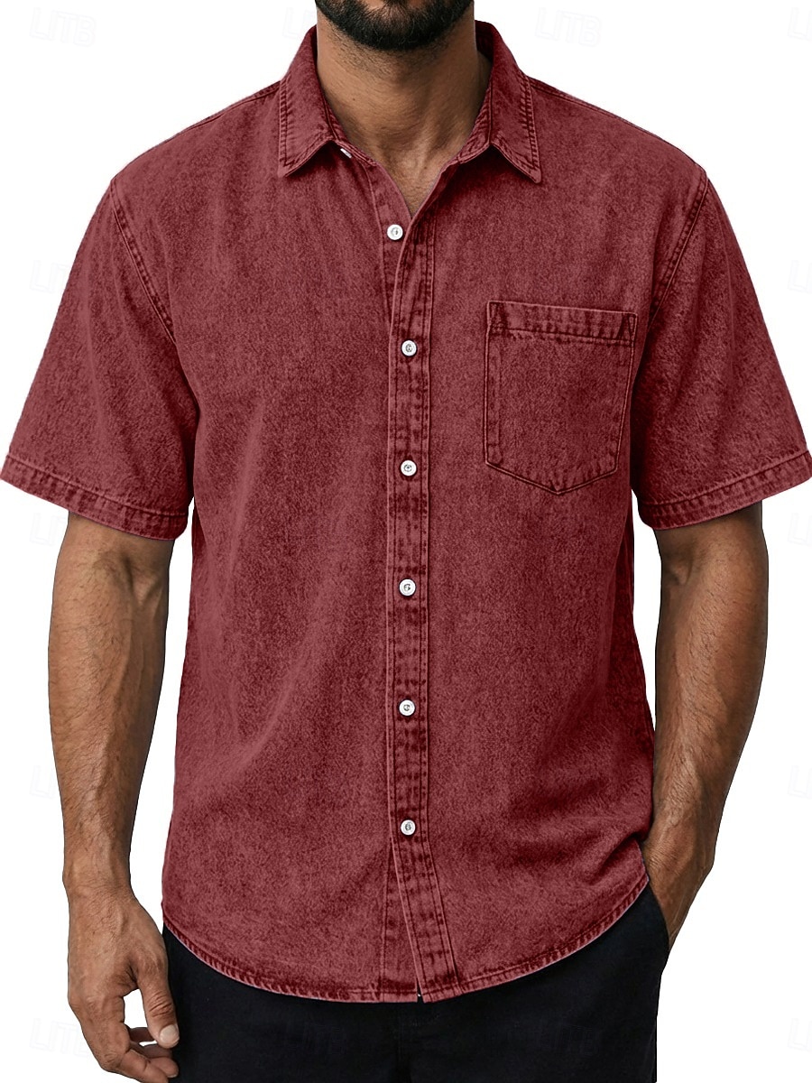 Herr Skjorta Casual skjorta Knapp upp skjorta Tvätta skjorta i 100 % bomull Svart Vin Marinblå Purpur Brun Kortärmad Slät Kavajslag Ledigt Dagligen Framficka Kläder Bomull Elastan Elegant Mode Ledigt 2026 - $31.99 –P11