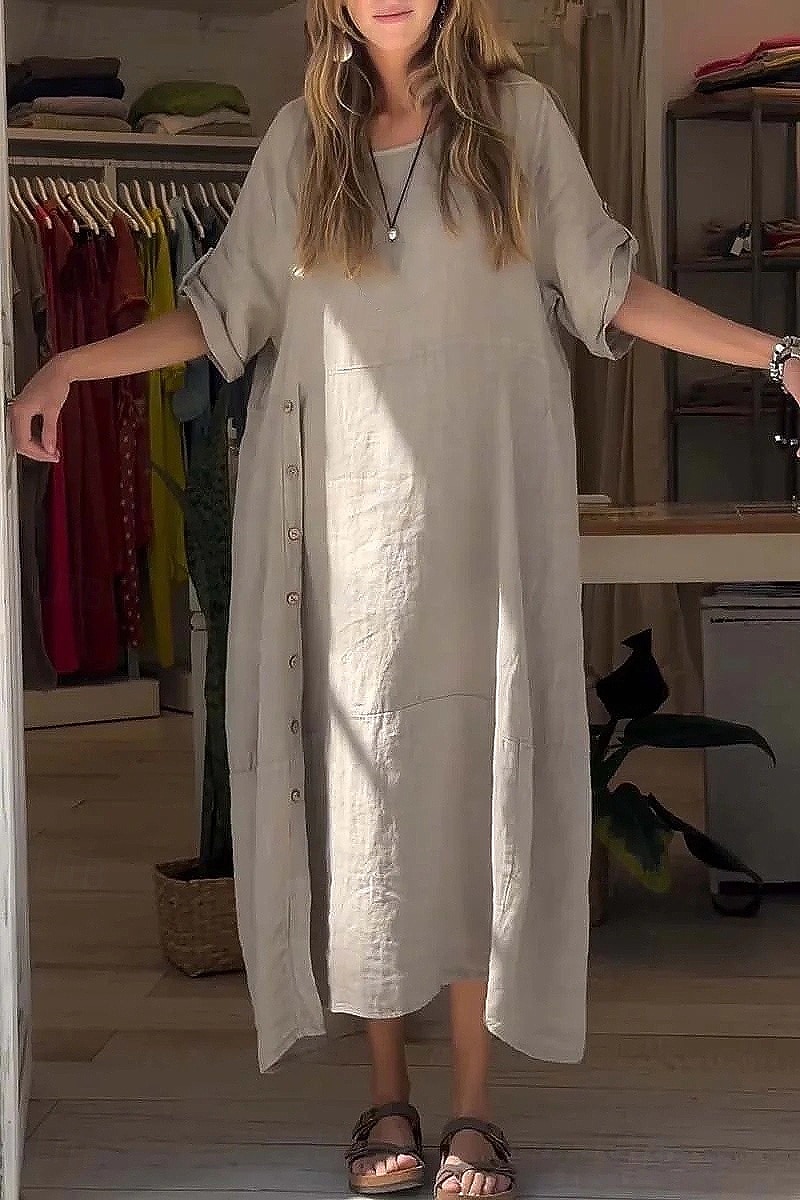 Women's Midi Dress Shift Dress Casual Dress Summer Dress Basic Classic Daily Vacation Loose Fit Plain Short Sleeve Crew Neck Pink Red Green Apricot Summer Spring 2026 - $27.99 –P4