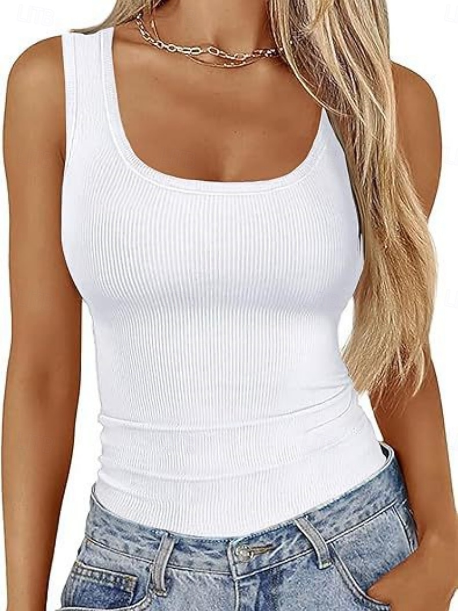 Per donna Maglietta Semplice Moda Elegante Classico Senza Maniche Collo a U Top Regolari Quotidiano Uscire Weekend Blu Nero Bianco Vino Verde Estate Primavera del 2026 a $19.99 –P6