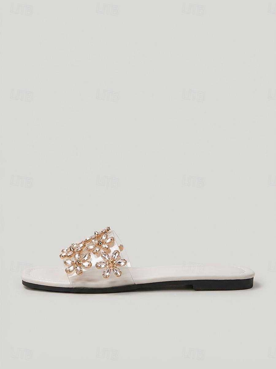 Women's Crystal Floral Flat Sandals, Open Toe Slip-On Dress Slides for Resort Dinner, Vacation & Summer Evening Occasions 2026 - TRY 1030.01 –P5