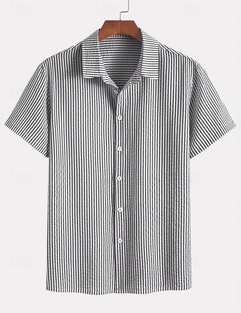 Men's Shirt Casual Shirt Seersucker Shirt Button Up Shirt Blue Black Red Green Short Sleeve Vertical Stripes Shirt Collar Casual Daily Buttons Clothing Apparel Elegant Fashion Casual 2026 - $24.99 –P6