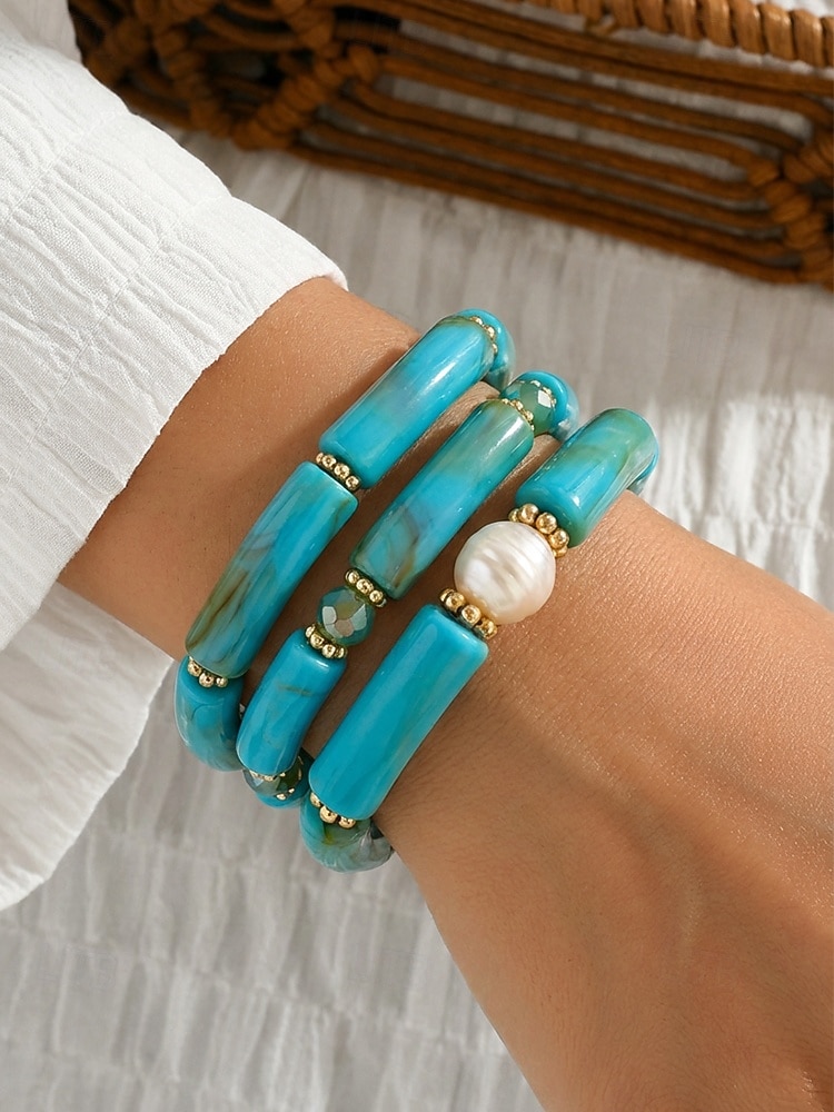 Bohemsk 3-delt armbåndssett i akryl for kvinner, elastiske, stabelbare armbånd, perfekt for strandferie, hverdagsbruk og sommertilbehør 2026 - $11.99 –P6