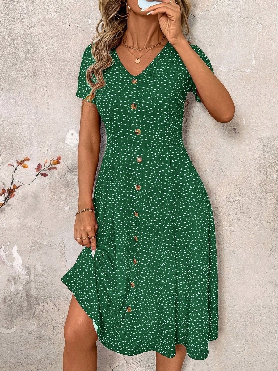 Women's Midi Dress A Line Dress Casual Outdoor Going out Regular Fit Polka Dot Short Sleeve V Neck Navy Black Wine Green Summer Spring 2026 - $27.99 –P6