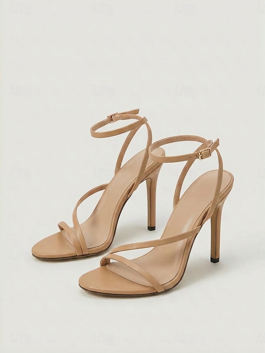 Sandalias de tacón de aguja color nude con tiras para mujer: elegantes tacones minimalistas para cócteles. 2026 - $42.99 –P4
