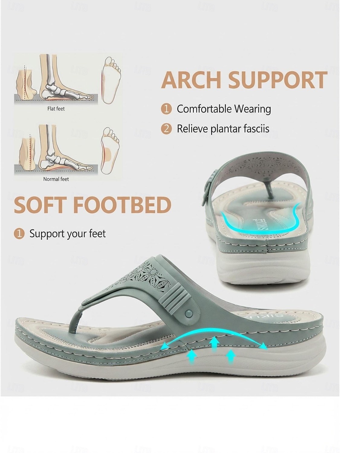 Women's Green Arch Support Flip Flop Sandals – Comfortable Cushioned Wedge Thong Sandals, Lightweight Casual Summer Shoes for Walking, Beach, Travel & Daily Wear 2026 - $32.99 –P2