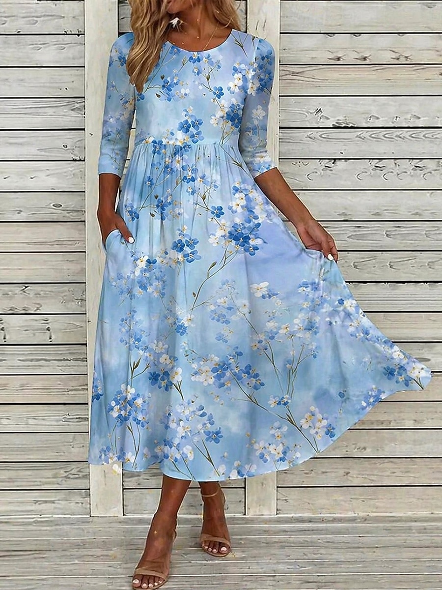 Per donna Abito Midi Abito a Tubino Vacanza Casual Boho Quotidiano Abito Estivo Abito Primaverile Vestibilità regolare Floreale Grafico Mezza Manica Girocollo Rosa Azzurro cielo Beige Estate Primavera del 2026 a $32.99 –P4