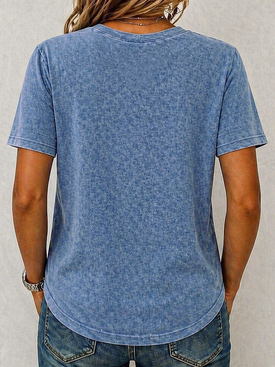 Damen T Shirt Baumwollhemd T-Shirt Gerafft Einfach Vintage Mode Stilvoll Kurzarm V Ausschnitt Normale Oberteile Lässig Täglich Ausgehen Blau Violett / Blau Schwarz Armeegrün Purpur Sommer Frühling 2026 - $21.99 –P9