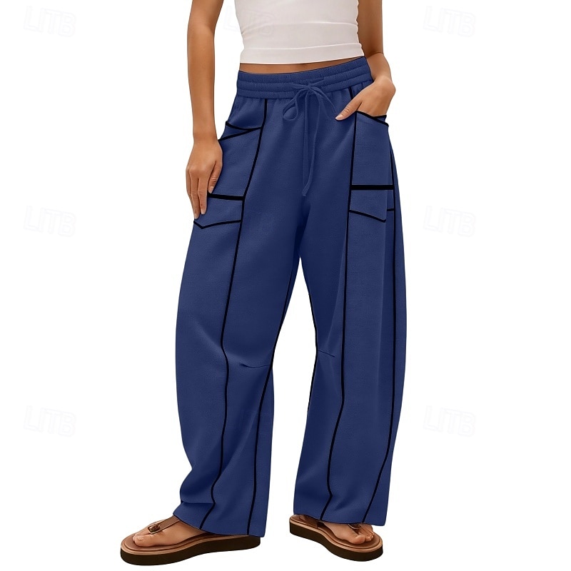 Mujer Pantalones de lino y algodón Pantalones Pantalones casuales Pantalones de verano Vacaciones Moda Ropa de calle Longitud total Alta cintura Retazos Bolsillo Cintura elástica Comodidad Cómodo 2026 - $26.99 –P14