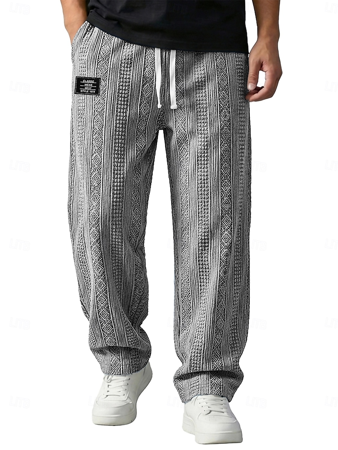 Herr Långbyxor Casual byxor Säckiga byxor Texturerade byxor Jacquard Snörning Rakt ben Slät Komfort Fullängd Ledigt Dagligen Utomhus Semester Mode Blå Svart Microelastisk 2026 - $28.99 –P3
