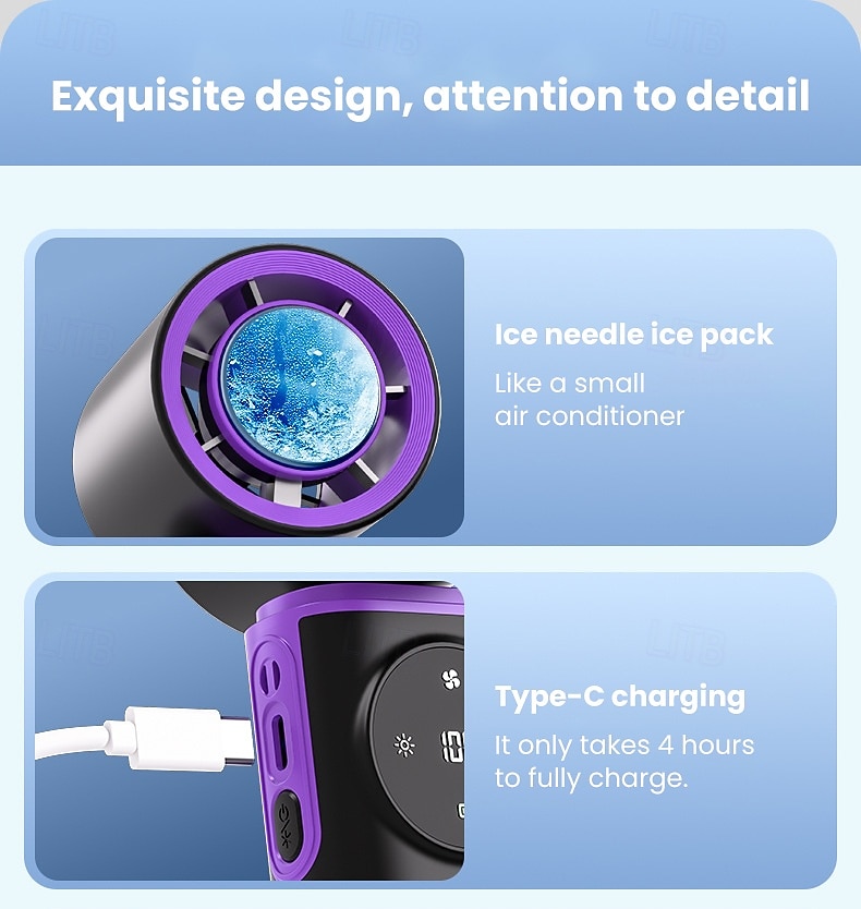 Turbo Fan USB Rechargeable Portable Neck & Handheld Fan with Built-in Night Light, 5-Speed Adjustable, Rotatable Head, Mini Personal Cooling Fan for Indoor, Outdoor, Travel, Camping 2026 - $35.99 –P8