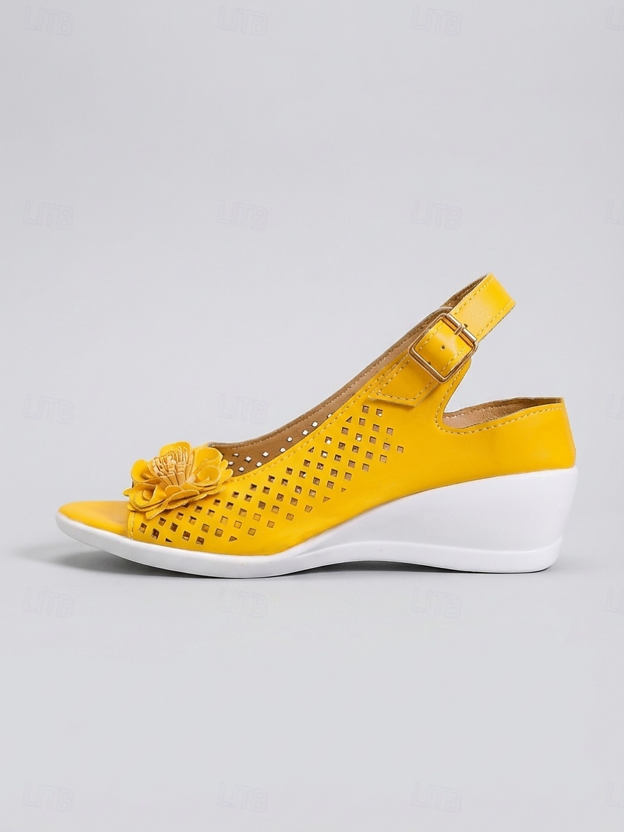 Women's Yellow Wedge Sandals – Breathable Open Toe Casual Sandals with Floral Detail for Garden, Travel, Vacation & Daily Wear 2026 - $29.99 –P3