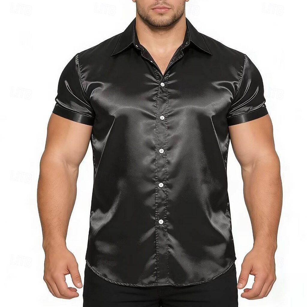 Homme Chemise Chemise en satin Chemise habillée Chemise Boutonnée Couleur Unie Extérieur Travail Noir Blanche Jaune Rouge Manche Courte Col Rabattu Été Printemps Vêtement Tenue Boutons de 2026 ? $21.99 –P4